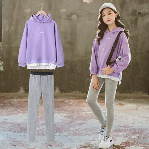 Elegant Top Pant Autumn Spring Girls Two Pieces 2021 Casual Hooded Sets Tracksuit Children School Suits Kids Teenage High Qualit