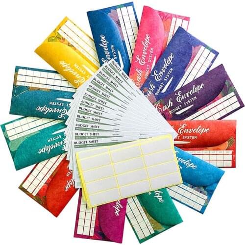 Cash Envelopes Budget System Tear & Waterproof with 12 Colors Envelopes for Money Saving,12 Expense Tracking Budget Sheets