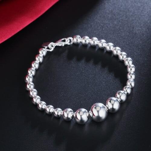 Hot new 925 sterling silver fine Large and small beads chain Bracelets for women Wedding party Christmas Gift fashion Jewelry