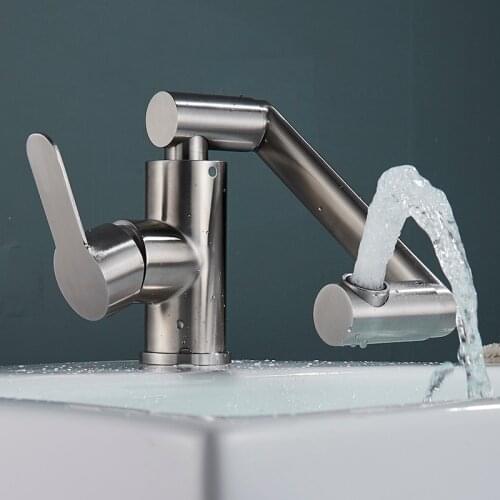 Brushed Brass Basin Sink Faucet Hot & Cold Water Mixer Crane Tap Washroom Faucets 360° Rotation Head Deformable and foldable