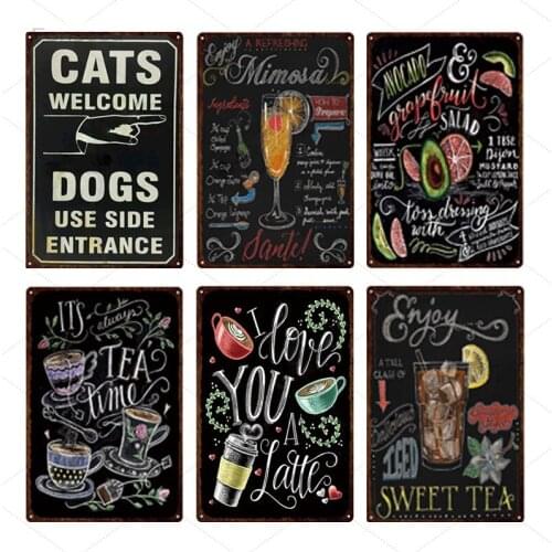 Retro Coffee Drinks Metal Sign Home Kitchen Home Decoration Fruit Juice Coffee Tin Plates Poster Cafe Bar Wall Art Iron Painting