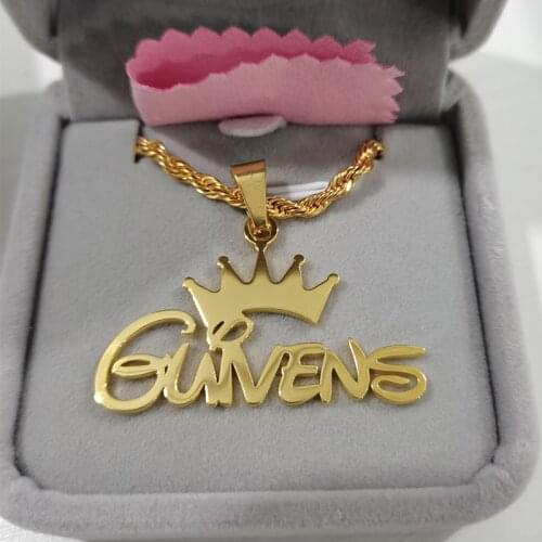 Fashion Custom Name Necklace Gold Stainless Steel Pendant Necklace Handmade Design Cursive Font Jewelry Mothers Day Gift