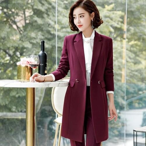 Fashion 2 Pieces Set Women Suits Office Lady Long Blazer Set Business Work Interview Uniform Pants Jacket Female Autumn 2021 New