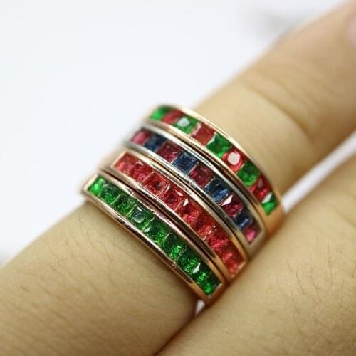 Fashion small square Rings for women New trendy retro green red Ring Classic crystal Finger Rings jewelry female girl gifts