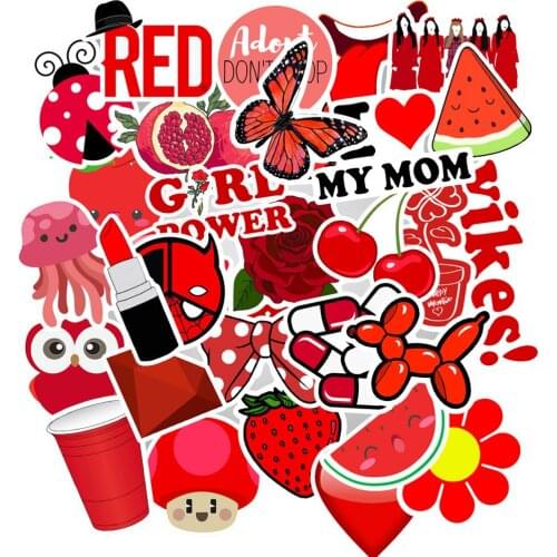 50 PCS Red Vsco Girl Sticker Pack Fashion Lipstick Sunglasses Pattern For on Skateboard Laptop Phone Waterproof Stickers