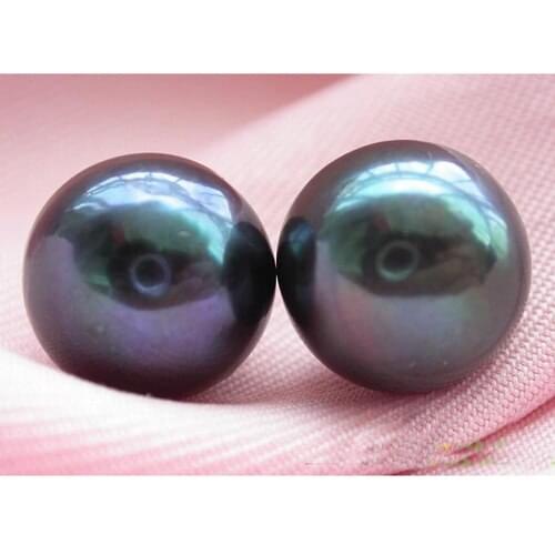 New Arrival Favorite Natural Pearl Earring Huge 15mm Black Color Freshwater Pearl Gold Stud Earring Classic Women Fine Jewelry