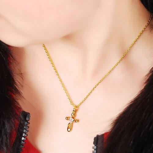 New Arrival 24K Yellow Gold Color Necklaces Cross Charm Pendant Necklaces Fashion Top Quality Gold Plating Jewelry