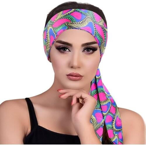 New African pattern Satin material long streamers for women Color Hair decoration multifunction Personality headband
