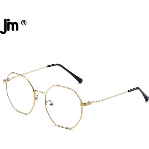 JM Fashion Designer Octagon Metal Blue Light Glasses Computer Clear Men Women Fake Glasses
