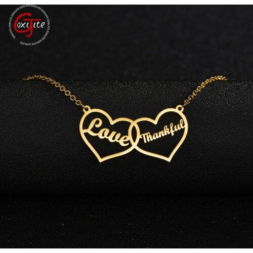 Goxijite Double Heart Name Necklace For Lover Custom Initial Letter Nameplate Necklaces Stainless Steel Best Birthday Gift
