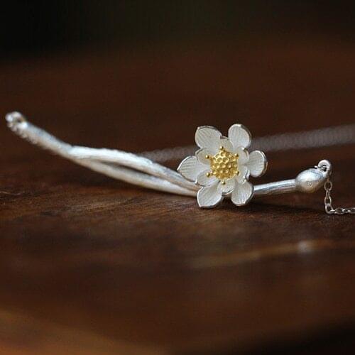 925 Sterling Silver lotus Necklaces & Pendants For Women Fashion Lady Festival Gift Sterling-silver-jewelry