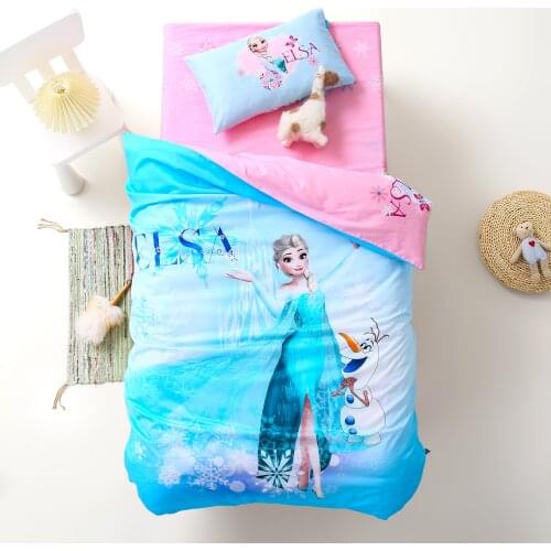 Blue Disney Frozen Elsa Princess Duvet Covers for Kids Girls Bedroom 100% Cotton Bedding Baby Crib Size Comforters Bed Linens 3D