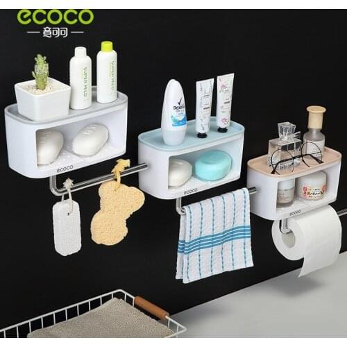 ECOCO Bathroom Shelf Shower Caddy Organizer Wall Mount Shampoo Rack With Towel Bar No Drilling soap Storage Bathroom Accessories