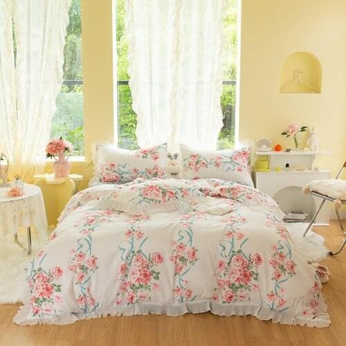 Offwhite Floral Bedding Pink Flowers Duvet Cover Set Farmhouse Country Style Bedding SetsDuvet Cover Bed Sheet Pillowcases