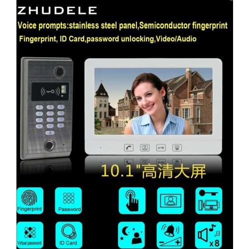 ZHUDELE Wired Video Intercom Video Door Phone Doorbell 10.1"Color Touch Key Monitor and HD Camera FRID Panel Fingerprint unlock