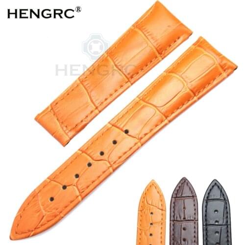 HENGRC Watchbands 20mm 22mm Genuine Leather Watch Band Strap Black Brown Orange Belt Replacement No Buckle For Omega
