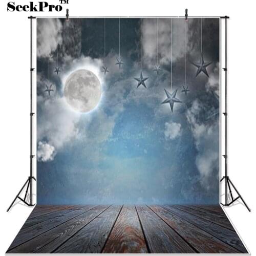 Thin Vinyl star cloud moon wooden floor children baby kids photography studio Backdrops camera Photo studio Photo Background