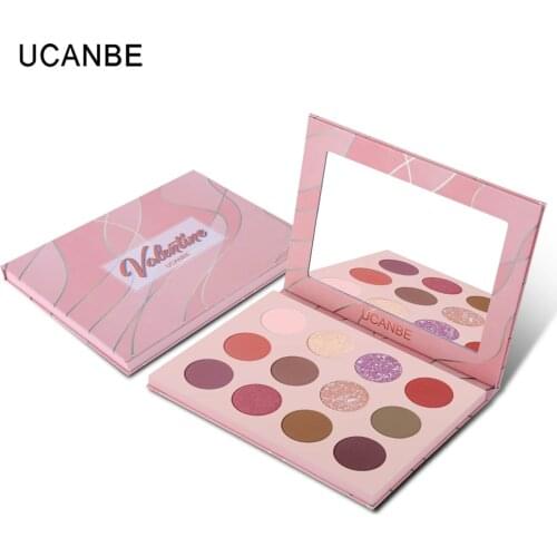 UCANBE 12 Colors Shimmer Matte Valentine Eyeshadow Palette High Quality Make Up Eye Shadow Palette Pigment High Pigmented Powder
