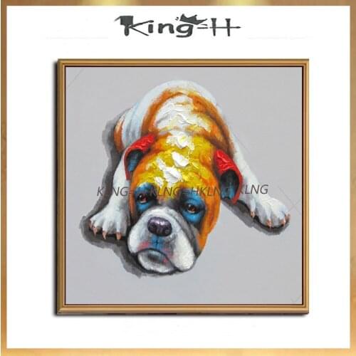 High quality hand painted animal oil painting on canvas wall art cute dog oil painting picture for childrens room decoration