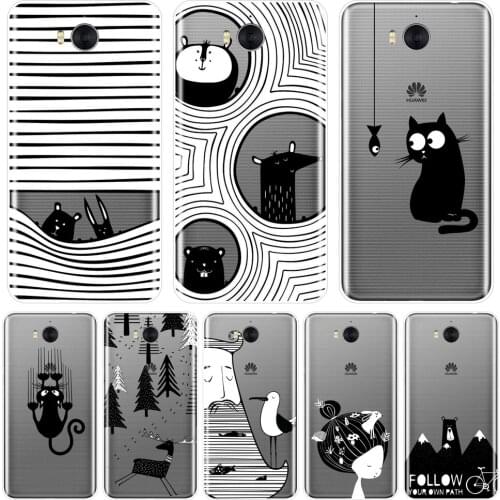 Back Cover For Huawei Y5 Y6 Y7 Prime 2018 Y9 2019 Silicone Soft Black Cat Dog Phone Case For Huawei Y3 Y5 Y6 II Y7 2017 Pro Case
