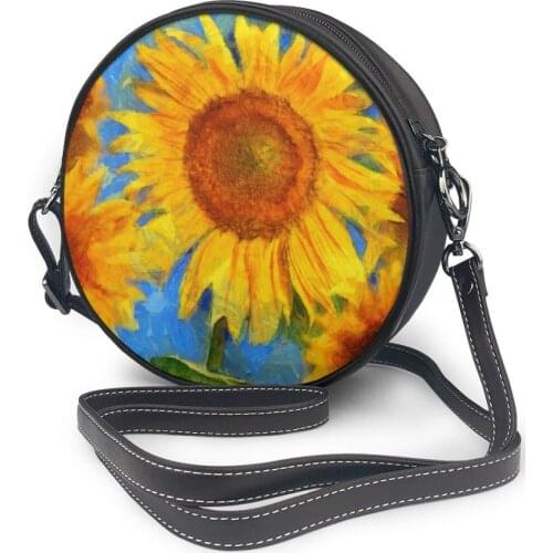 2021 Womens Fashion Small round Bag Vincent Van Goghs Sunflowers Shoulder Bag Messenger Crossbody Bag Phone Coin Purse