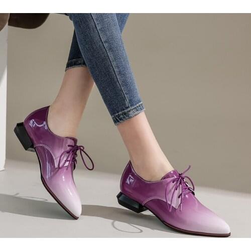 Pointed Toe Oxford Shoes For Women Patent Leather Shoes Women Lace Up Spring Ladies Shoes Large Size 35-43