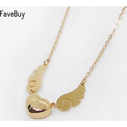 Angel Wings Necklace Heart Pendant Stainless Steel Shiny Jewelry For Women Rose Gold Silver Color Fashion Choker Trendy Gift