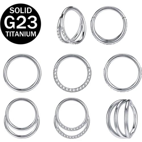 ZS 16G G23 Titanium Nose Ring Shiny Crystal CZ Septum Piercing for Women Men Helix Cartilage Earring Nose Piercing Body Jewelry