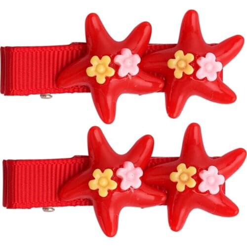 1Pair=2pcs Korean Mini Sea Stars Hairpin Ribbon Double Prong Clips Childrens Cute Headwear Girls Barrettes