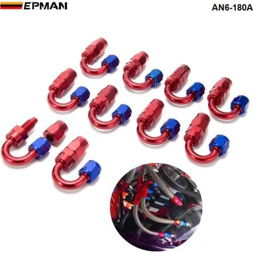 10PCS/LOT Universal AN6 180 Degree Aluminum Oil/Fuel/Air/Gas Line Hose End Fittings AN6-180A