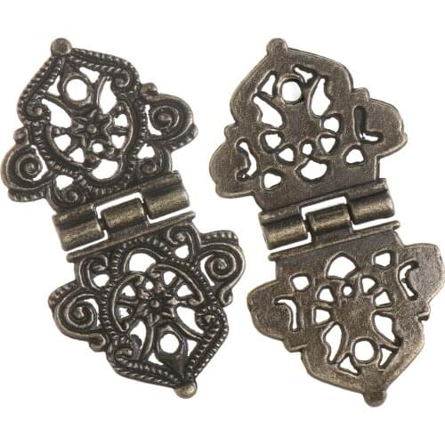 2pc Hollow Flower Hinge Vintage Bronze Color Wooden Box Hinge Zinc Alloy Cabinet Hardware Antique hinges Furniture Accessories