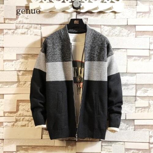 2020 Autumn And Winter Plus Velvet Thick Large Size S-XXXL Stitching Contrast Color Sweater Loose Jacket Stand Collar Cardigan