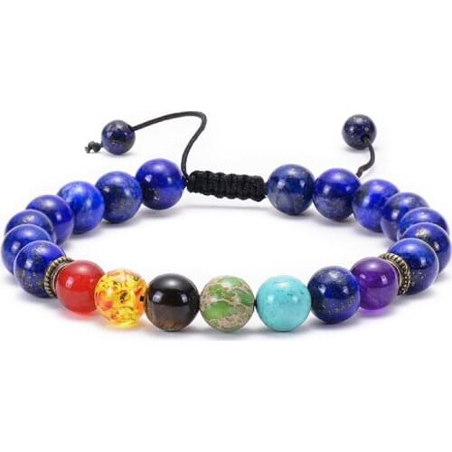2021 Couples Friendship Jewelry Natural Tiger Eye Stone Beaded Colorful Seven Chakra Yoga Energy Beaded Charm Women Men Bracelet