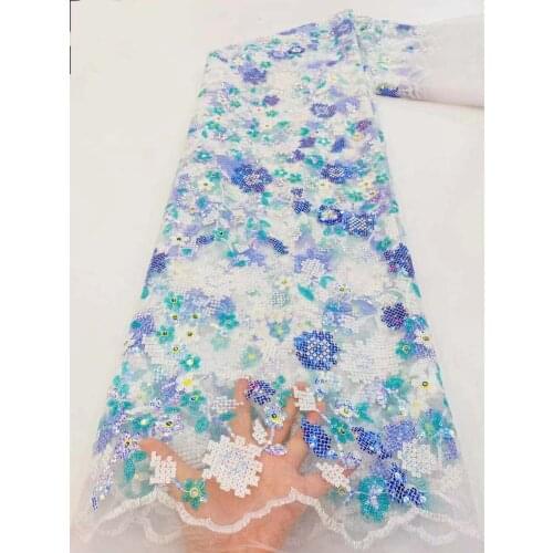 2021 Grass white African Lace Fabric French Nigerian Mesh Tulle Embroidered Sequins Guipure Lace Swiss Voile Lace A4027-15