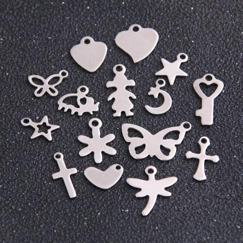 30pcs 15 Styles 316 Stainless Steel Rectangle Metal Stamping Blanks Diy Animal Herat Charm Pendant Necklace Accessories