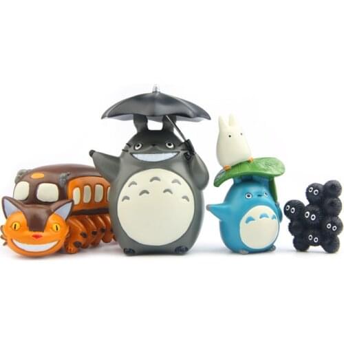 Anime Totoro Bus Station Coal Ball Cat Bus Pvc Doll Toy Umbrella Totoro Micro Landscape Figure Model Toy for Kids Birthday Gifts