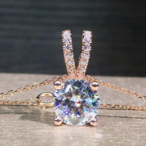 10K Rose Gold Women Pendants Necklaces Moissanite Diamond 0.5 1 2 3 4 5 Carat Round Wedding Anniversary Engagement Party Gift