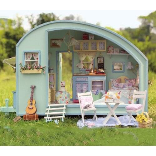 New Music Motorhome Wooden Miniature Diy DollHouse Furniture Doll House maison Model Building Kits casa Toys For Kids Xmas Gifts