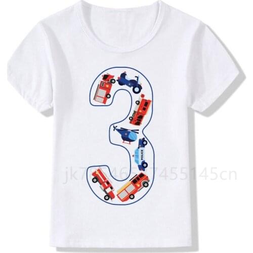 Excavator Forklift Birthday Number Print T-shirt Child Police Car Birthday Boy T-shirt Boy Girl Funny Gift T-shirt Gift Set