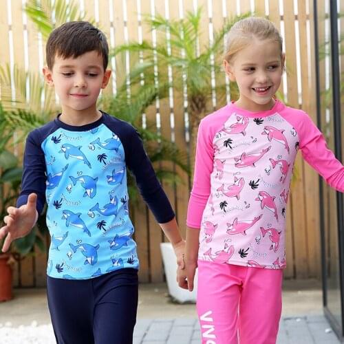 Girl Kids Swimsuit Childrens Swimsuit Separate Dolphin Print Swimwear Baby Bikini Boys Long Two Piece Suit UPF50+ UV Protected