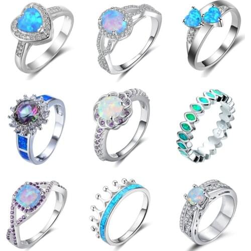 FDLK 24 Styles Exquisite White/Blue/Green Imitation Fire Opal Ring High Quality Fashion Jewelry Vintage Wedding Rings For Women