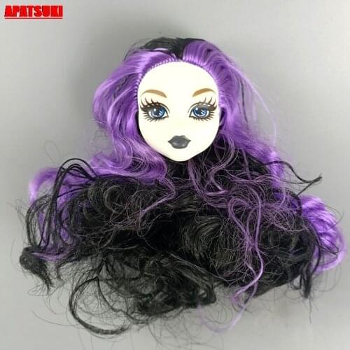Purple Black Wavy Curls Wig Hair Doll Head for Monster High Doll Heads for Monster Doll Make Up Doll Head for 11.5" Doll DIY Toy
