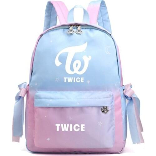 Gradient Color Kpop TWICE Momo Mina Canvas School Bags Laptop Backpack Kawaii Travel Backpack Pink Bagpack Mochila Feminina 2019