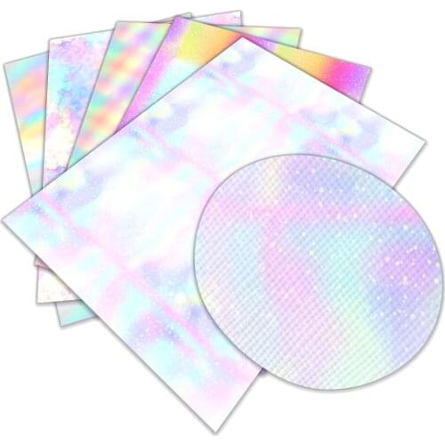 Sheets Rainbow Color Printed Faux Leather Cross Pattern for Bow Synthetic Leather DIY Decoration Crafts A4 22*30CM