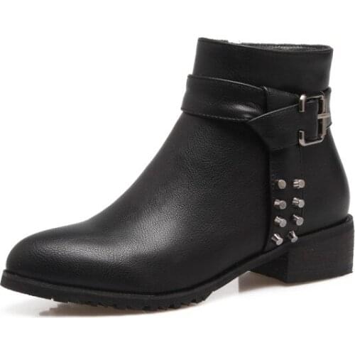 Big Size Fashionable British style round head low heel side pull willow nail short boots