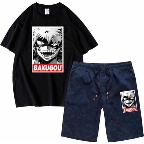 Bakugou kats Mens Set casual cotton Tees and Shorts sportswear tshirts Short sleeved sets hip hop tees wholesale men clothes