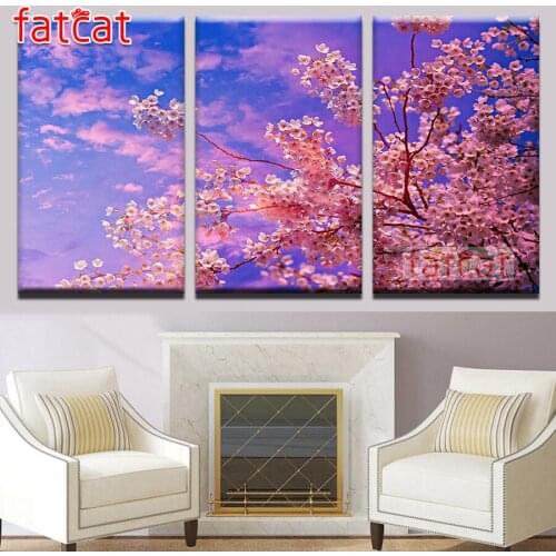 FATCAT Pink Sakura Tree Plant diy 5d diamond painting full square round mosaic embroidery sale triptych kits home decor AE2572