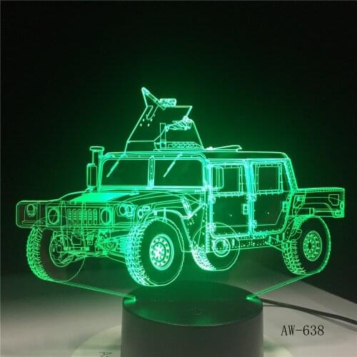 Military Truck Shape 3D LED Table Lamp Methacrylate plate Craft Night Light Innovative Lumine Deco Nightlight Colored Kid AW-638