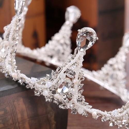 New Handmade Fashion Crystal Crown for Bridal Weeding Hairwair Vintage Silver Rhinestone Hairband Tiara Hair Accessories