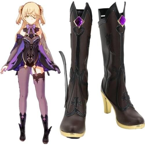 New Genshin Impact Cosplay Shoes Genshin Impact Fischl Cosplay Boots Carnival Halloween Women Shoes Size 35-43